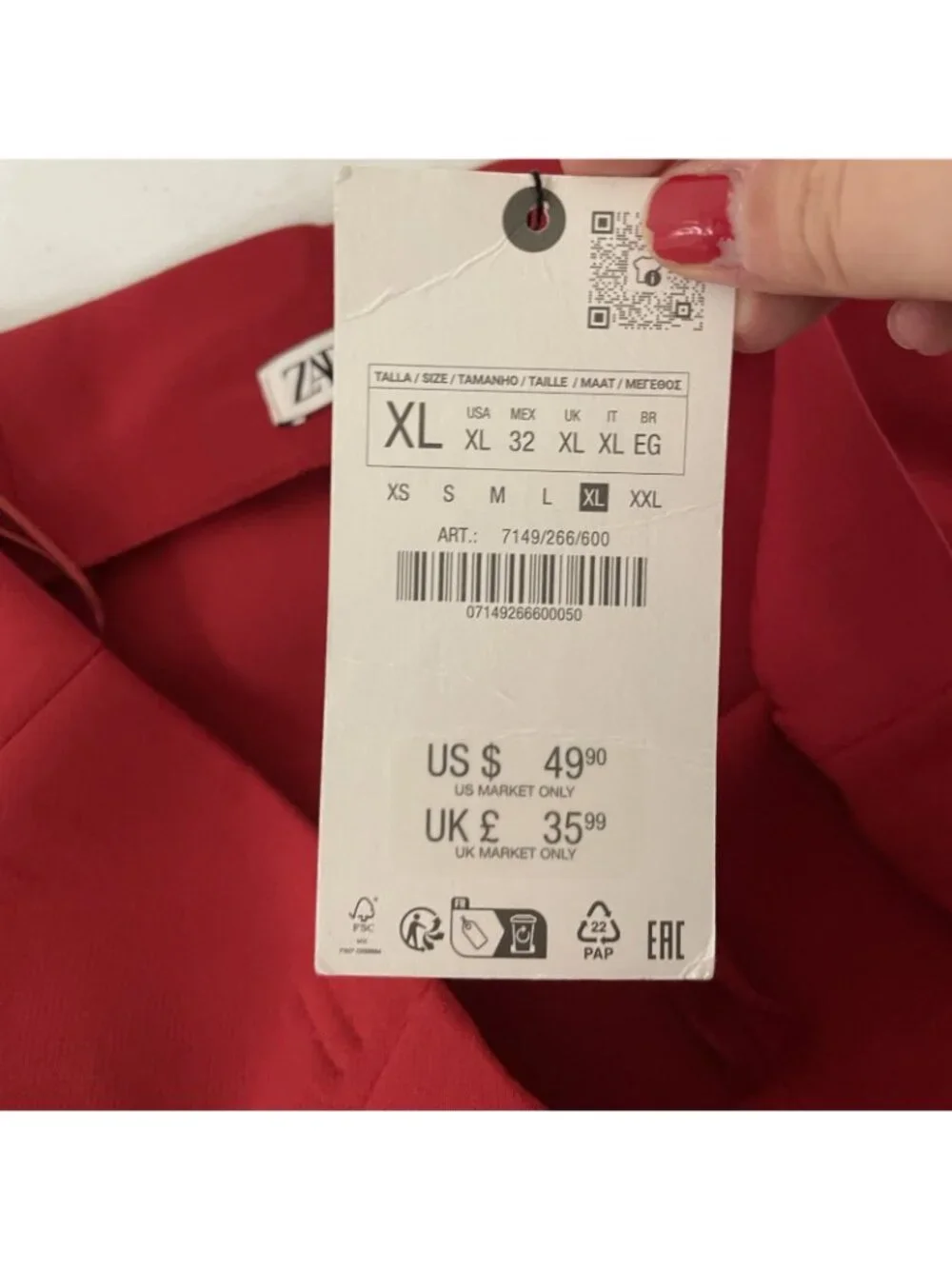 Zara Womens Wide Leg Cropped Trousers Size XL Red High Waisted 7149/266 NWT